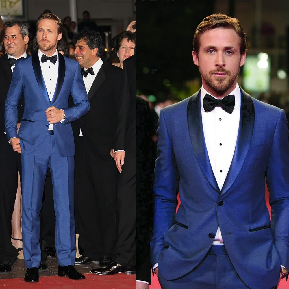 

Royal Blue Fashion Suits for Men Chic Shawl Lapel Single Breasted Party Prom Wedding Tuxedo Slim Male Suit 2 Piece Blazer Pants