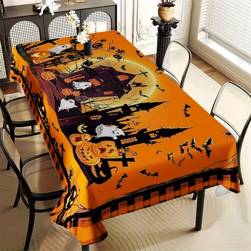 Hexagram Halloween tablecloth suitable for rectangular tables. Washable polyester Halloween castle ghost.