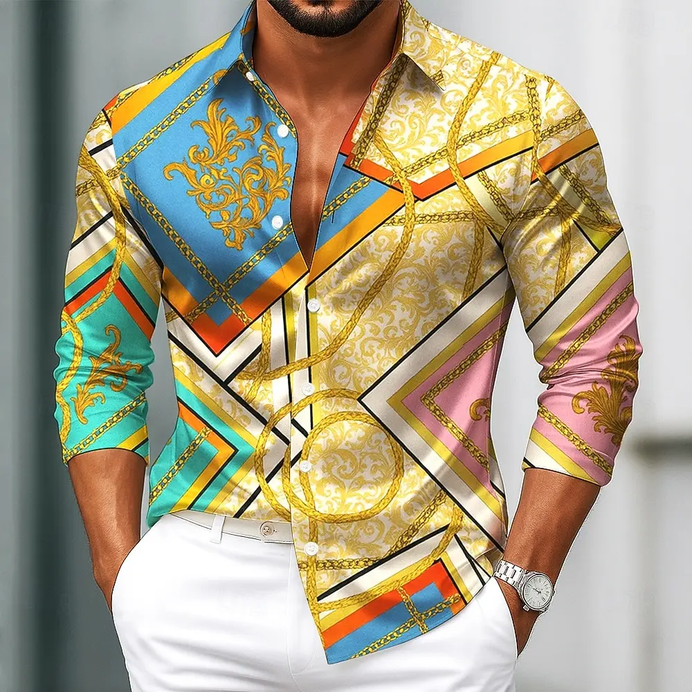 Men's Long Sleeve Shirt Baroque Intricate Floral Shirt Pattern Ethnic Shirt Streetwear Casual Comfort Polyester Slim Fit Shirts
