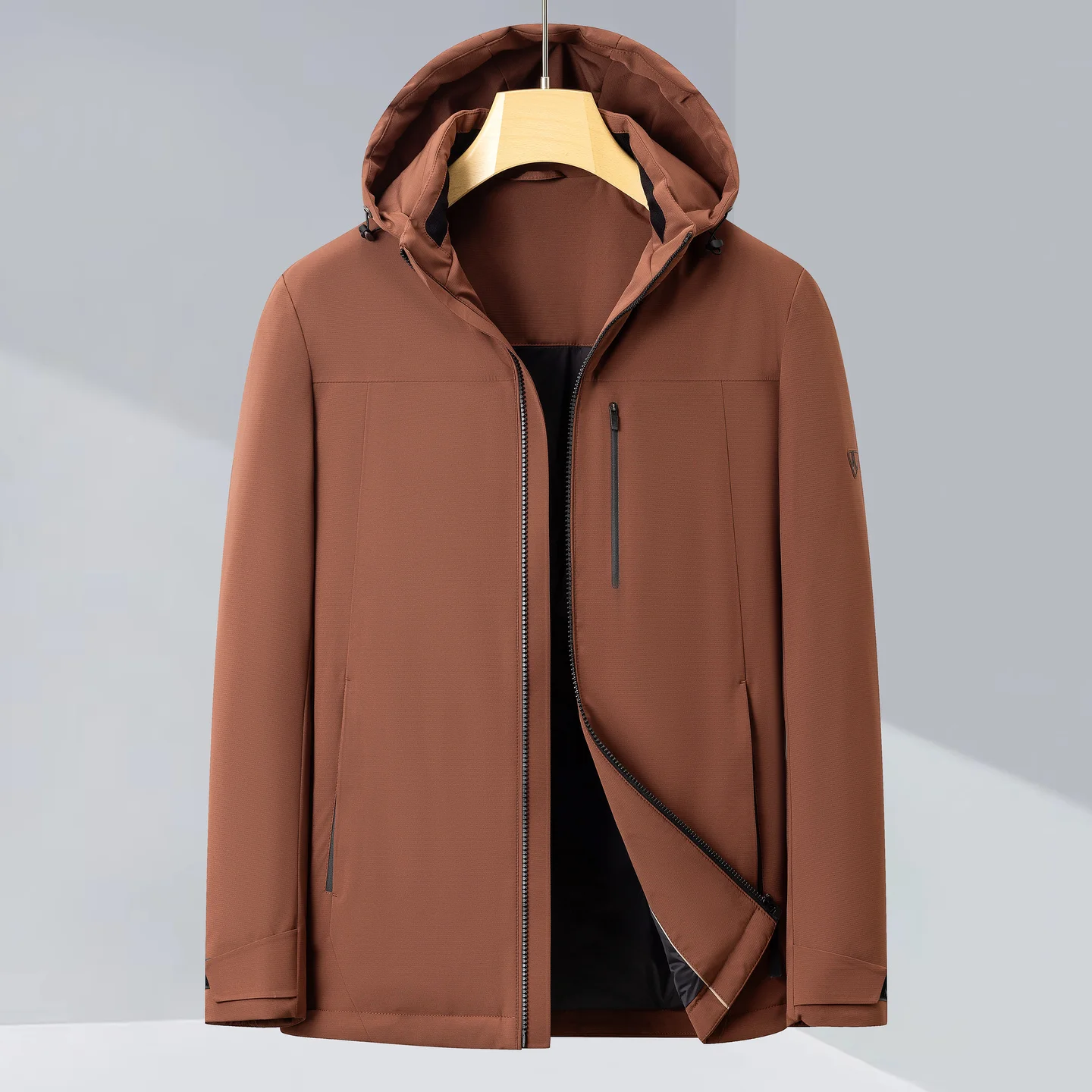New 2026 Winter Men's Hooded Goose Down Jackets Windproof Solid Color Warm Puffer Coat Casual Wear For Daily & Outdoor Clothing