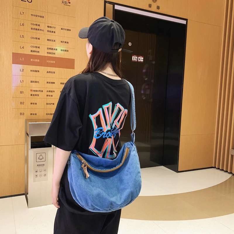 Solid Denim Women's Bag Vintage Messenger Bag Y2K Shoulder Cross Bag Designer Handbag Jeans Eco Bag Korean Shopper Saddle Murse