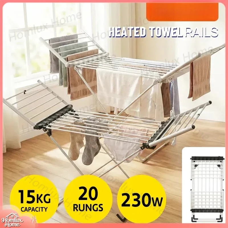Heated Towel Warmer with Temperature Control and Timer Clothes Dryer Rack Rail 20 Bars for Bathroom Kitchen Home Use