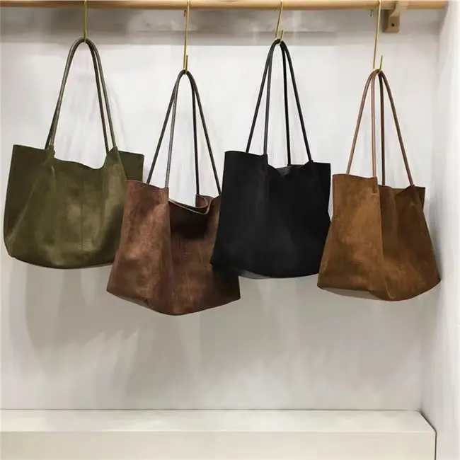 

Retro Suede Leather Mother Daughter Bag Large Capaci Casual Underarm Bag Lazy Loose Sensation Single oulder Tote Bag