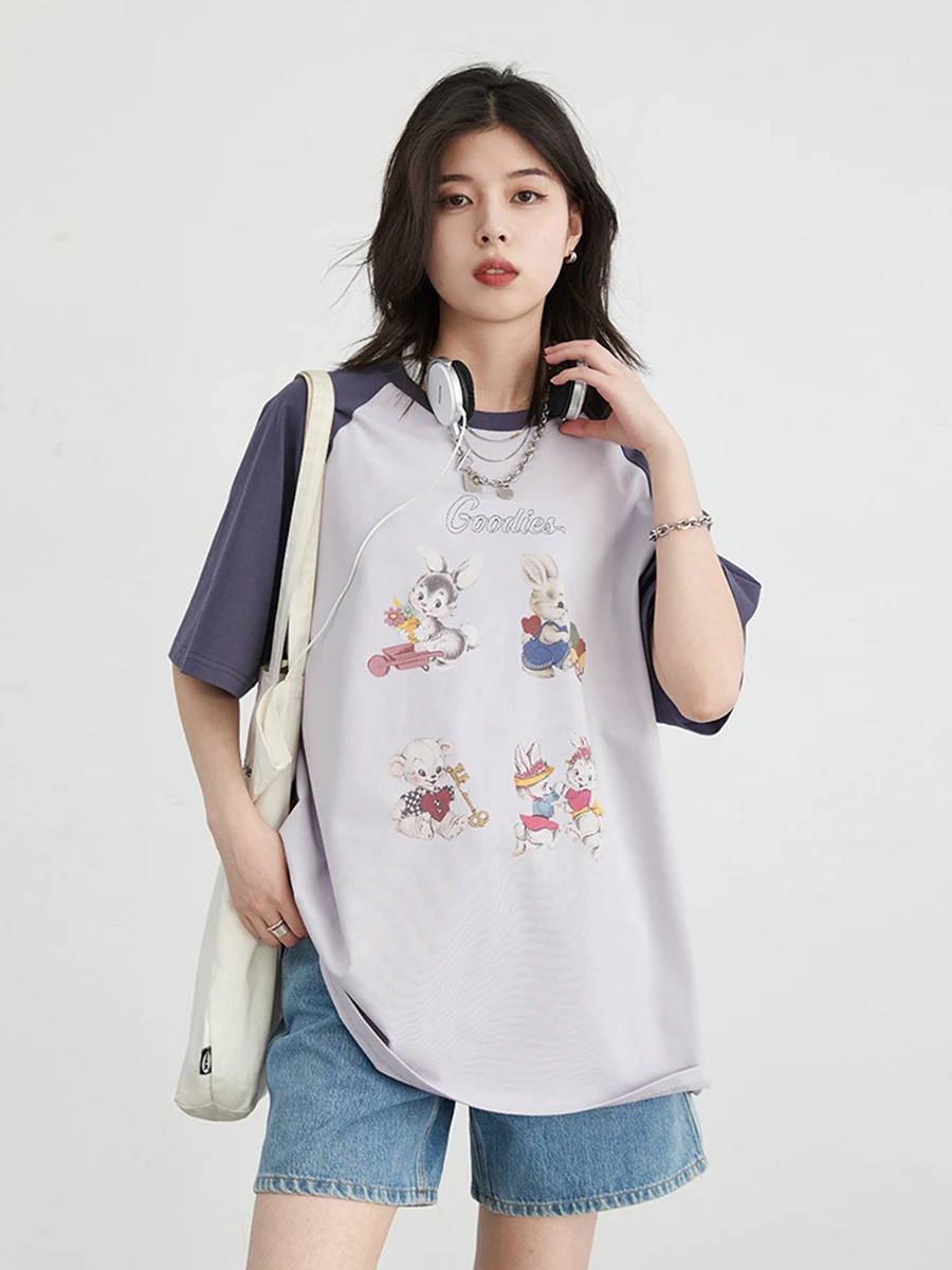 CHIC VEN Women T-Shirts Fashion Casual Rabbit Printed Short Sleeve Tees O-neck Loose Female Tops Summer New 2024