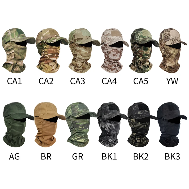 Camouflage Hat and Scarf Set Wide Brim Baseball Cap Full Cover Sun Protection Outdoor Summer Hunting Hiking Fishing Caps