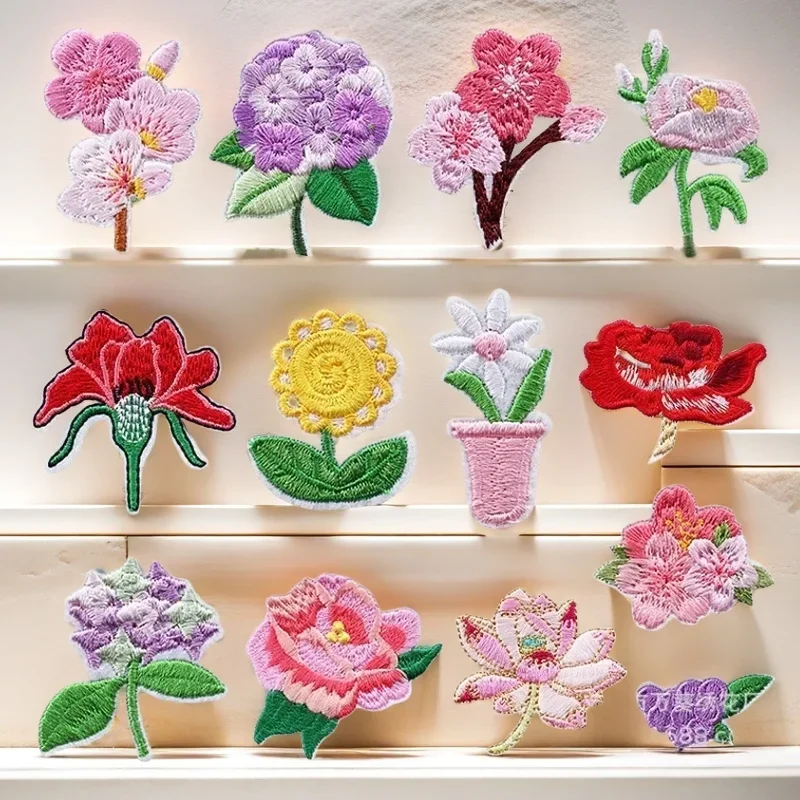 Rose Patch Sticker Sunflower Embroidery New Lotus Embroidery Cloth Sticker Cartoon Chapter Boy Label Decorative Flower Ironing