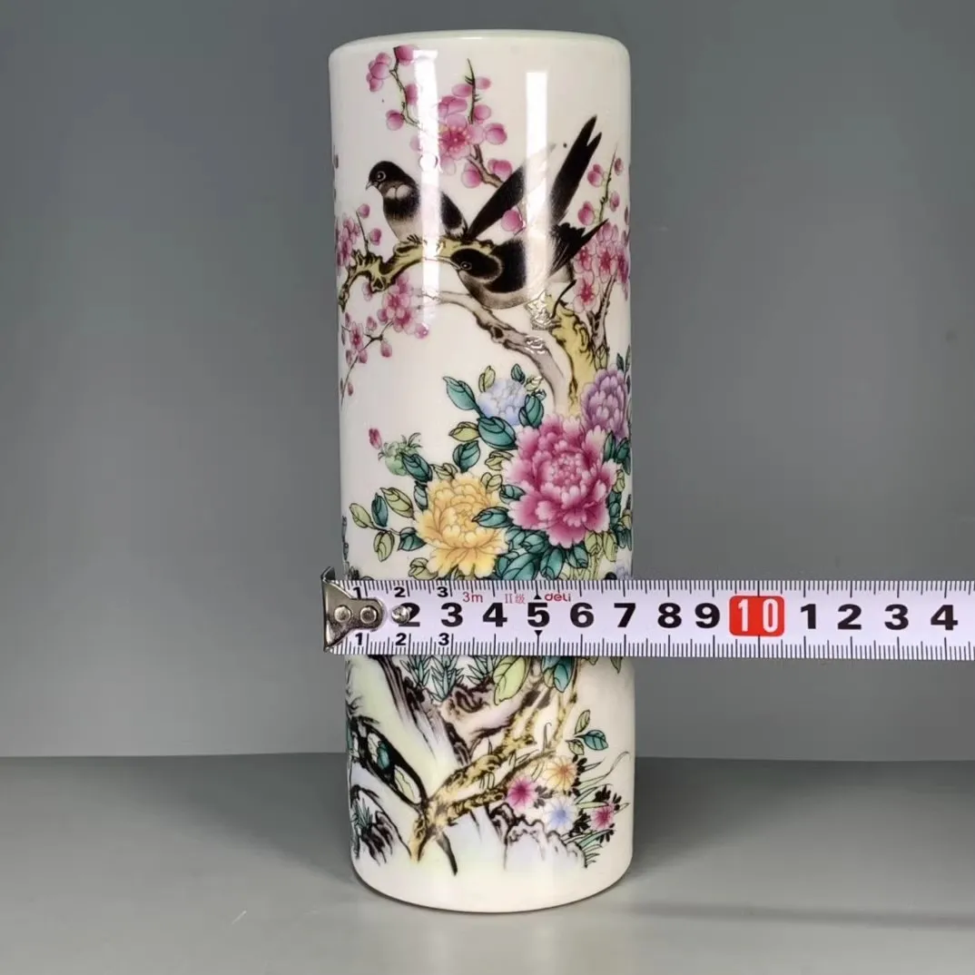 Qing Guangxu Famille Rose Incense Holder Vase Joy on Eyebrows Antique Style Pen Holder Floral Decor