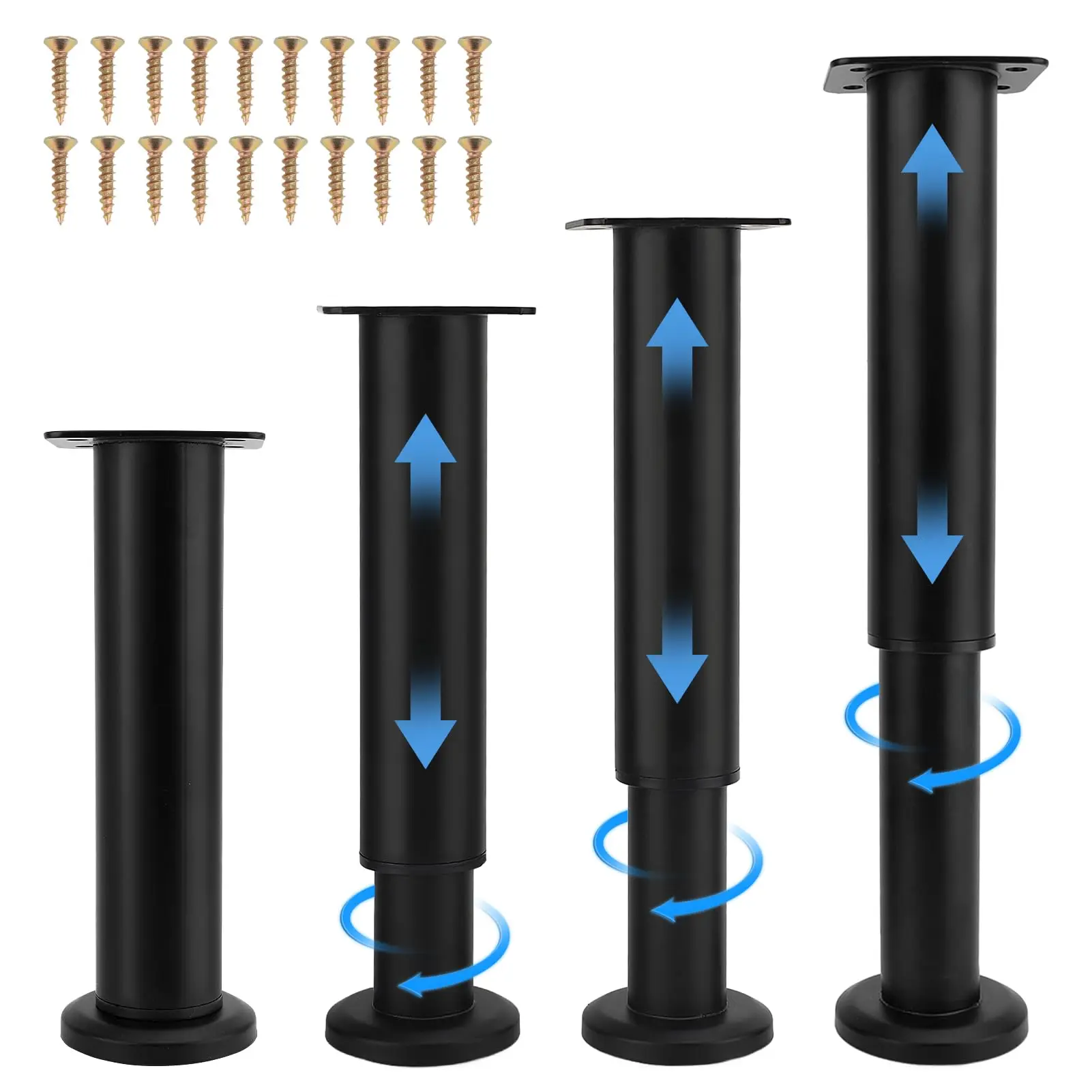 

4 Pcs Adjustable Height Metal Furniture Legs 7-12 Inch For Bed Sofa Cabinet Table Heavy Duty Support