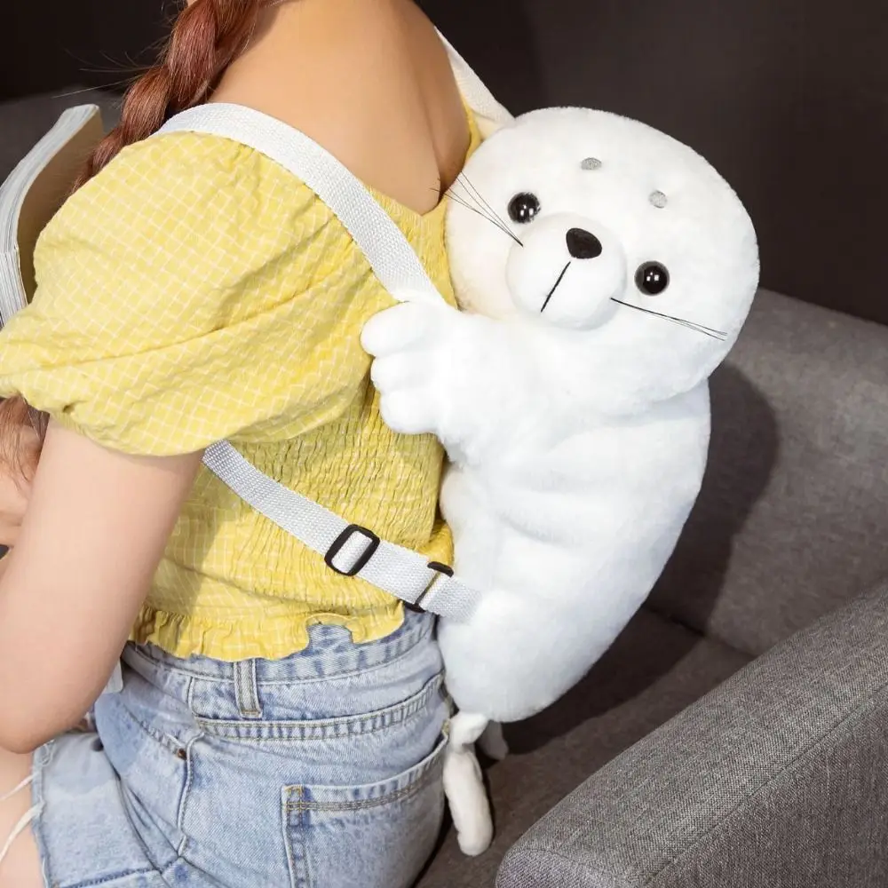 

Plushie Doll Seal Plush Schoolbag Cute White Knapsack Bags Stuffed Backpack 50CM Cartoon Sea Lion Plush Bag Children