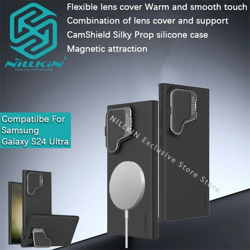 

Nillkin For Samsung Galaxy S24 Ultra CamShield Silky Prop silicone Magnetic Case Lens cover bracket protective case phone case