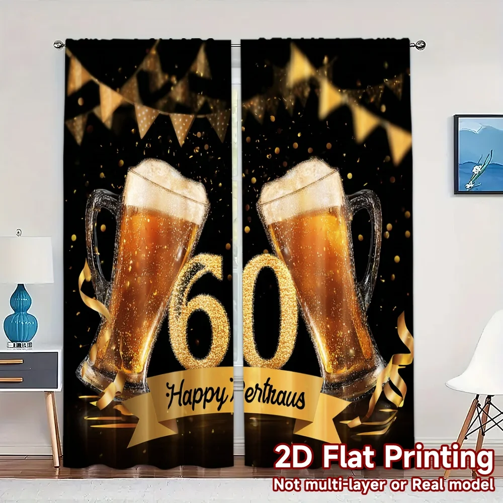 2pcs, 2D FLAT PRINTING Curtains (Without Rod) Golden Anniversary(1) Popular Curtains Digital Printed Prints Light Filtering
