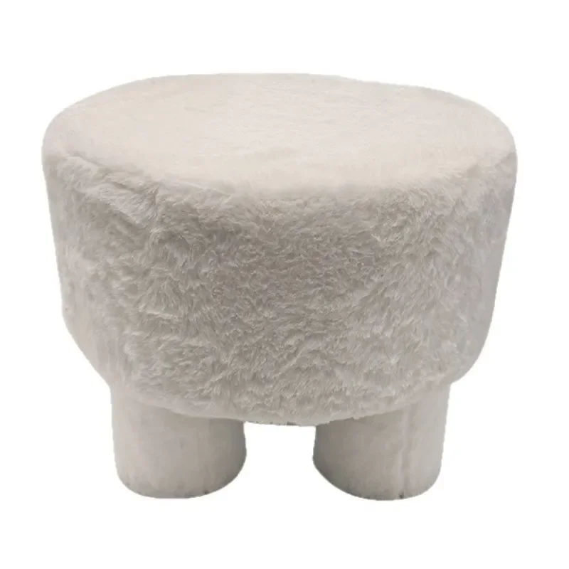 Plush Lamb Wool Mushroom Stool Low Round Ottoman for Entryway Shoe Changing Living Room Kids Makeup Seat Small Footrest