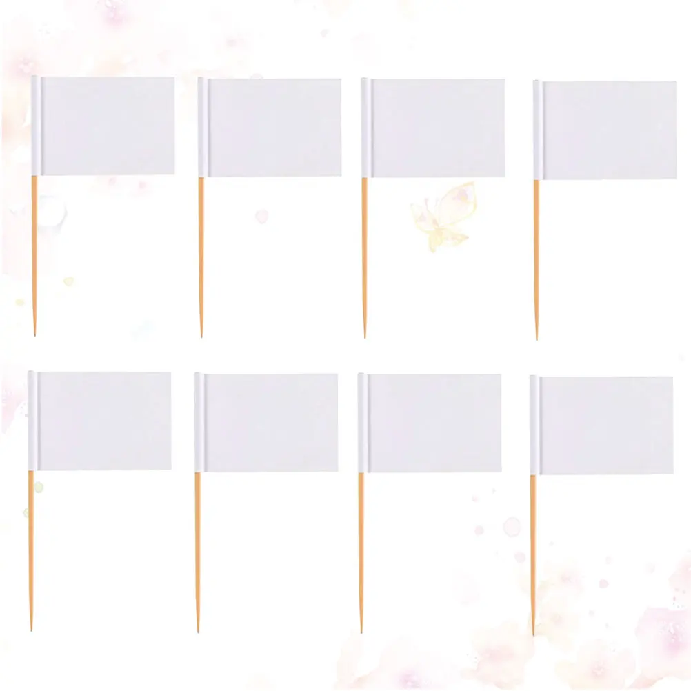 

100pcs Creative White Toothpick Flags Diy Cupcake Toppers Party Food Decoration Customizable Blank Flags Eco-Friendly Wood Paper