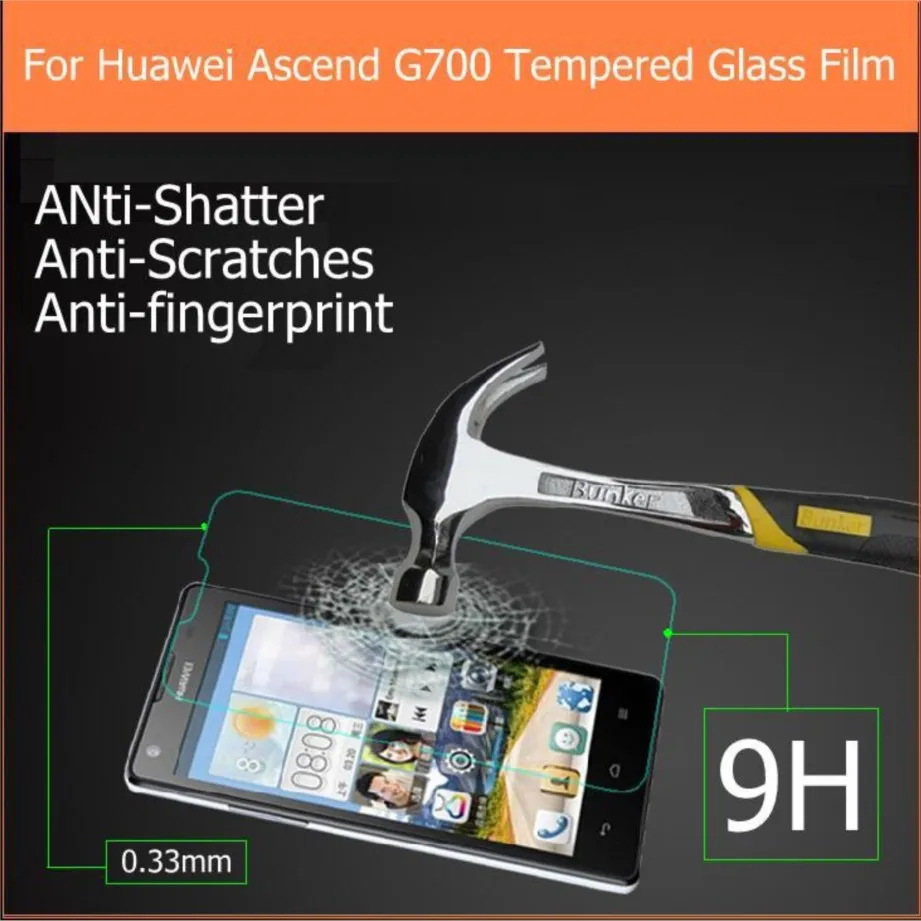 0.26mm 2.5d 9h tempered glass film for huawei ascend g700 5.0