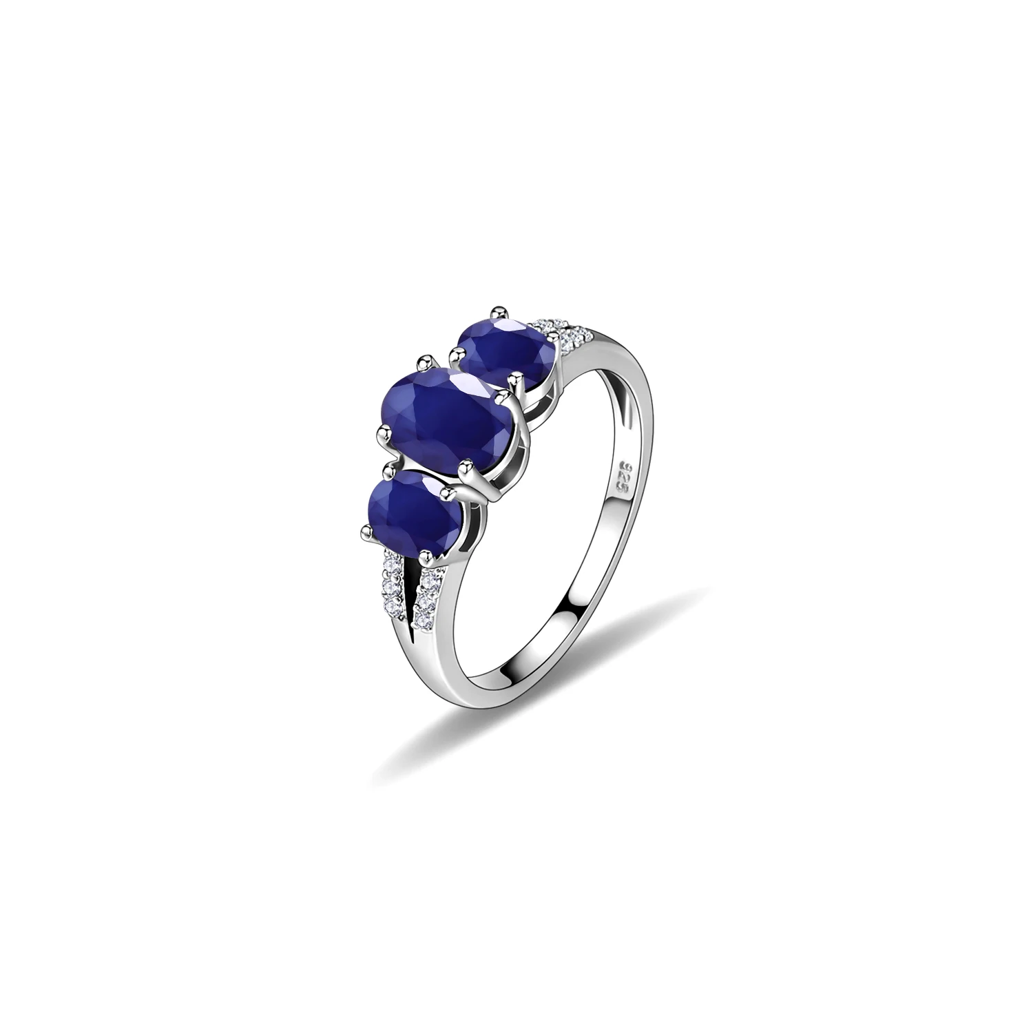 

GEM'S BALLET Sapphire Gemstone Rings Natural Blue Sapphire Three Stone Engagement Rings in 925 Sterling Silver Gift For Her