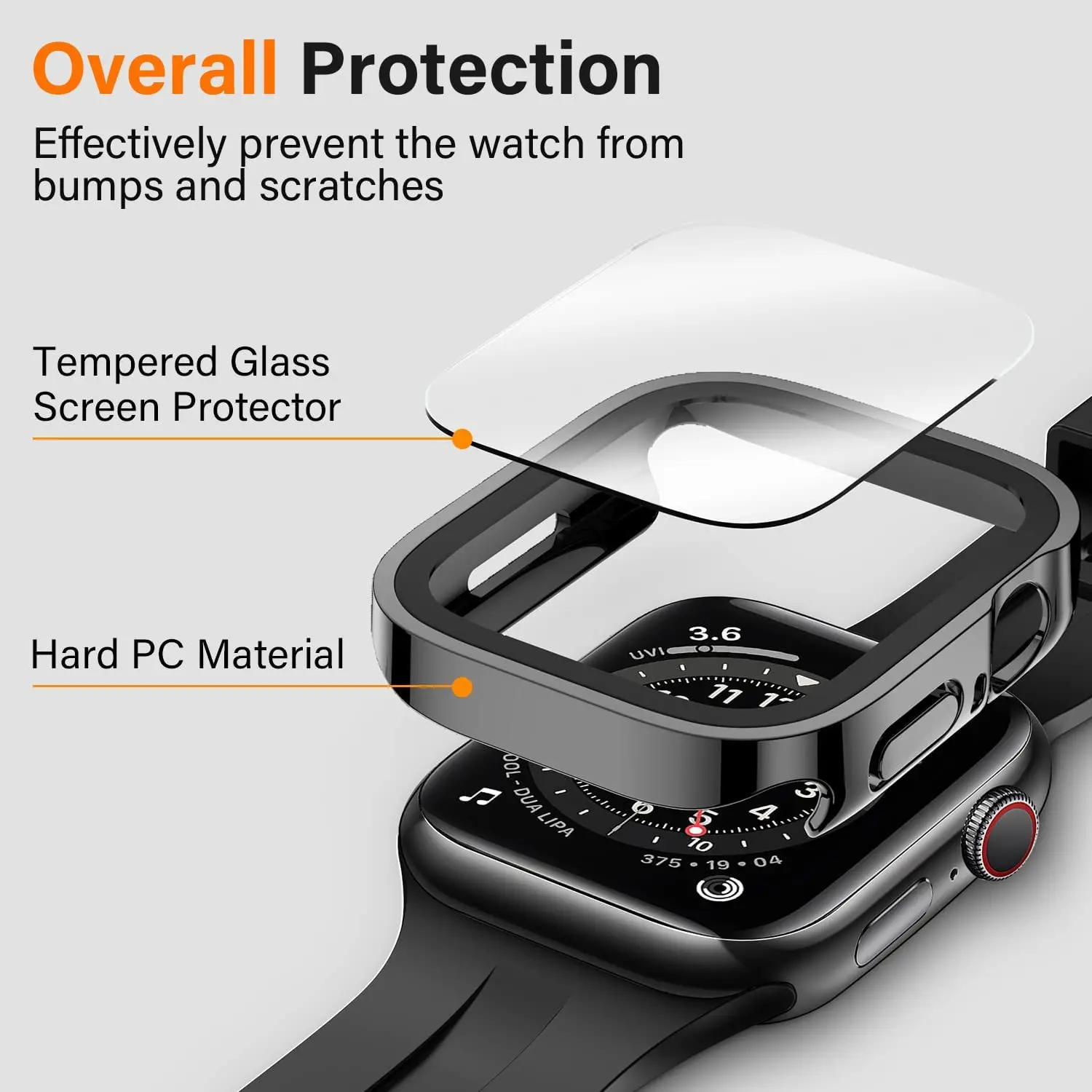 Waterproof Case For Apple Watch 44mm 45mm 40mm 41mm straight edge Screen Protector Cover Case for iWatch Series 9 8 7 SE 6 5 4