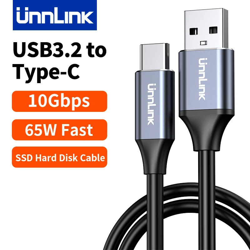 Unnlink USB 3.2 10Gbps Type C Cable USB A to Type-C Data Transfer USB C SSD Hard Disk Wire 3A PD 65W Fast Charging