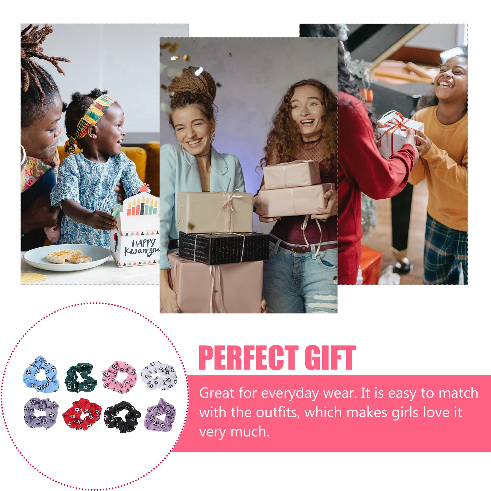 

8Pcs Girls Printed Elastic Hair Ties Scrunchies Multicolor Hair Ropes Accessories For Braiding Tools