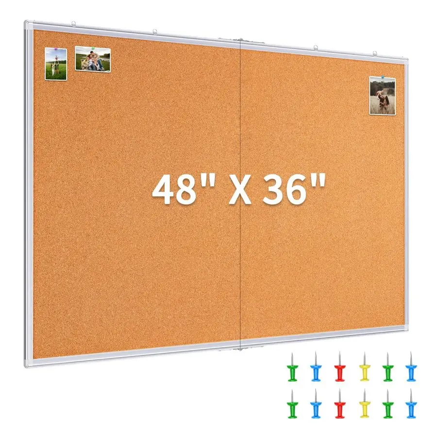 

Large Cork Board 48 x 36 in, Bulletin Board for Walls, 4x 3 Extra Aluminum Framed Corkboard, Foldable Wall Mounted Pin Memo Noti