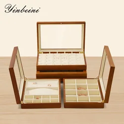 YinBeiNi Bracelet Necklace Display Case Wooden Ring Earrings Organizer Large Jewelry Storage Box With Cover X007
