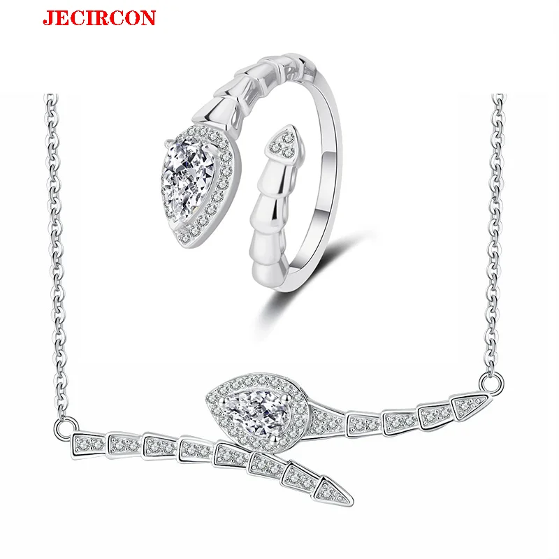 

JECIRCON S925 Sterling Silver Moissanite Jewelry Set, Snake Inspired Ring and Necklace Sparkling Elegant, Ideal for Any Occasion