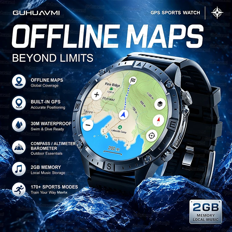 

2026 New GPS Offline Map Smart Watch 1.43" AMOLED Outdoor 3ATM Waterproof Swim Compass 170+ Sport 2GB Fitness Tracker Smartwatch