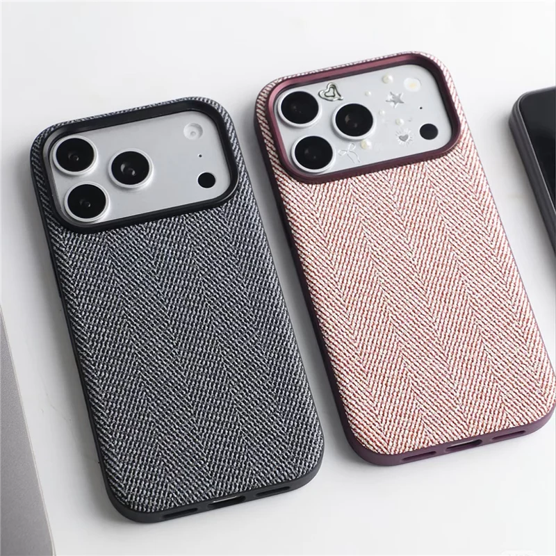Luxury Tech Woven Canvas For Magsafe Magnetic Case For iPhone 18Pro 16 17 17Pro Max Alloly Lens Frame Matte Hard Phone Cover