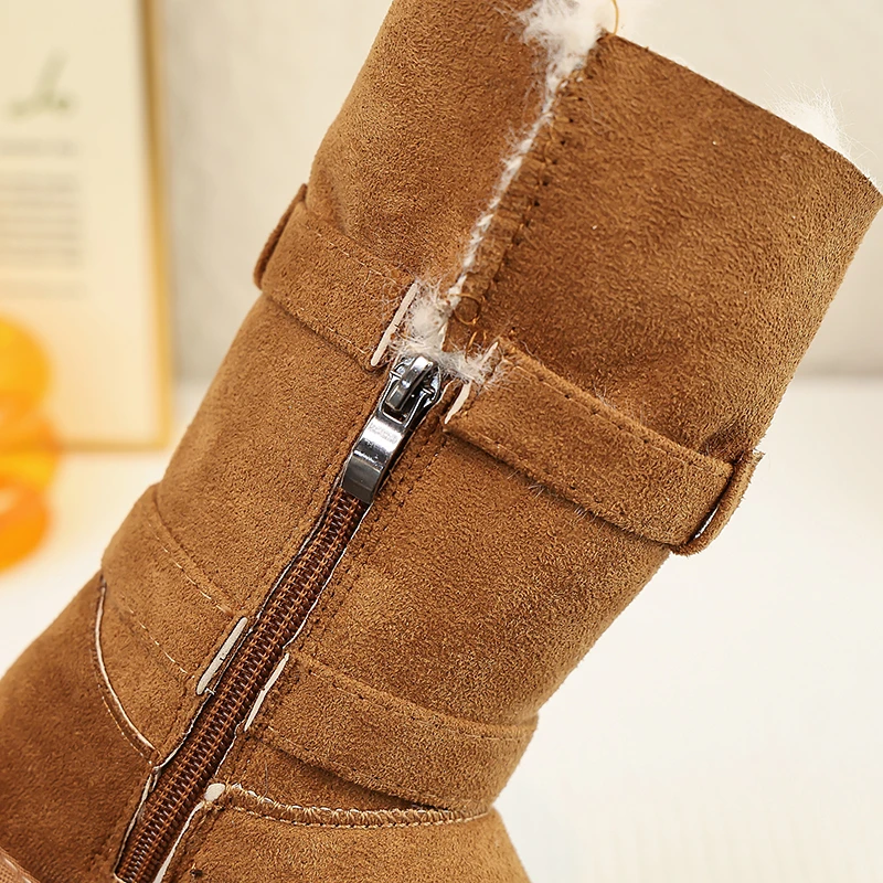 Высокие зимние сапоги для девочек, новинка зимы 2025 года, утепленные плюшевые высокие сапоги на толстой подошве, теплая хлопковая обувь