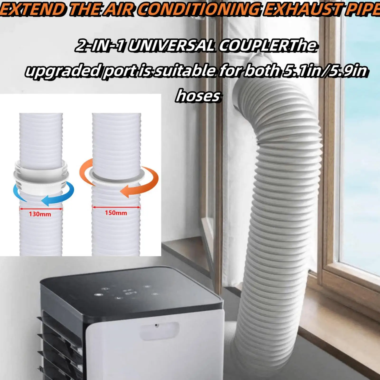 Universal Heat Resistant Portable AC Hose Adapter Air Conditioner Connector for 5.1 5.9 Inch Vent Pipe Window Unit