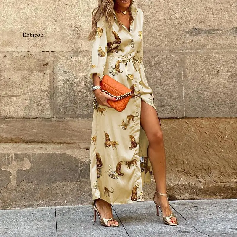 2022 Autumn Women Vintage A-Line Maxi Dress Elegant Ladies Loose Ruffle Long Dress Fashion V Neck 3/4 Sleeve Printed Boho Dress