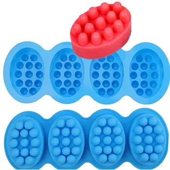 4 -Cavities Silicone Massage Soap Mold Oval Candy Making Mould Caking Baking Tray Muffin…