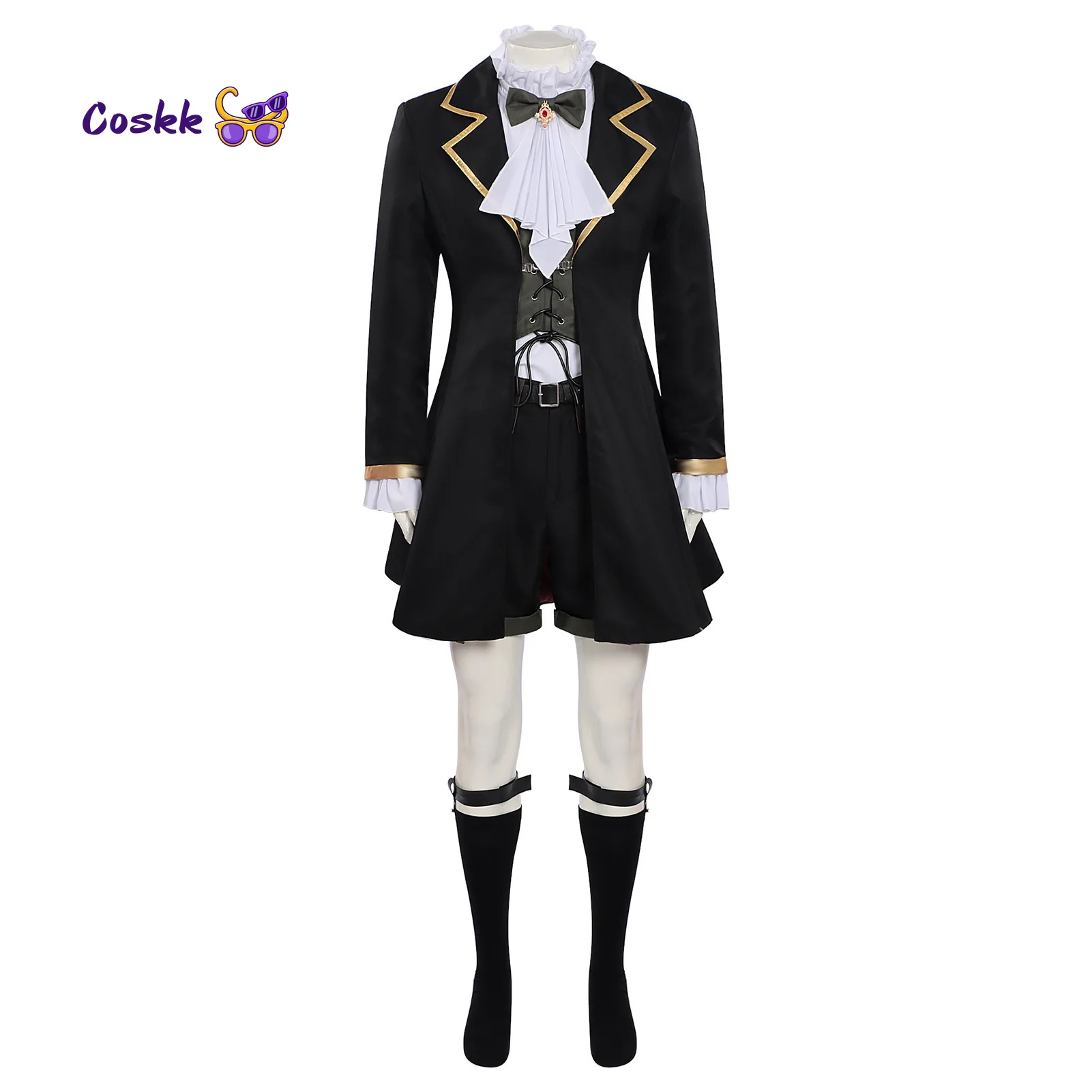 Dragon Raja Lu Mingze Cosplay Costume Black Tailcoat With Gold Trim Ruffled Shirt Vest Shorts Halloween Game Outfit view 2