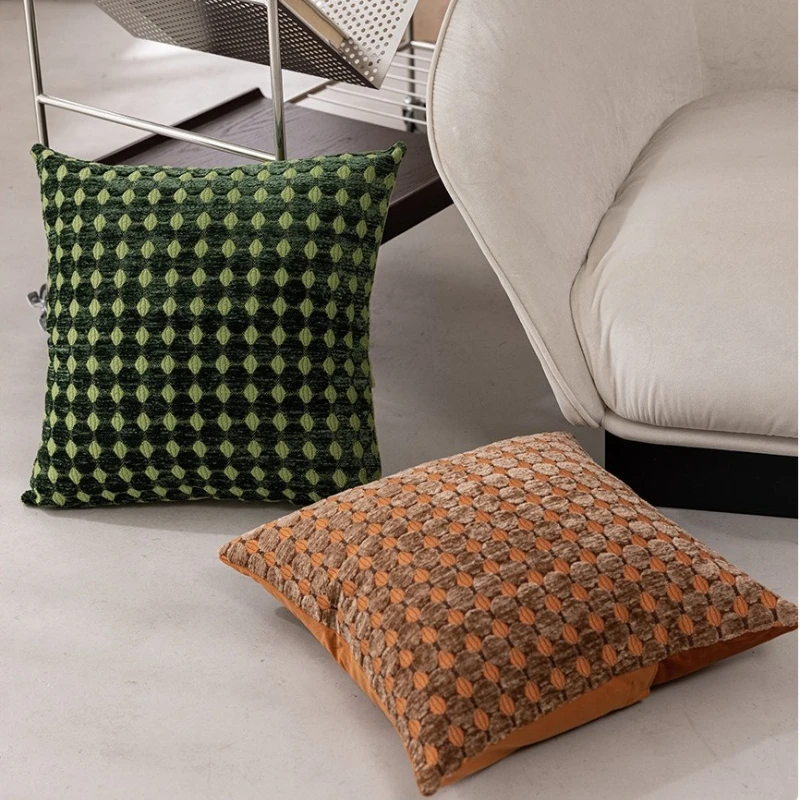 Luxury Chenille Pillow Cover Cut Velvet with Diamond Raised Dot Jacquard Plush Soft Throw Cushion Case for Living Room