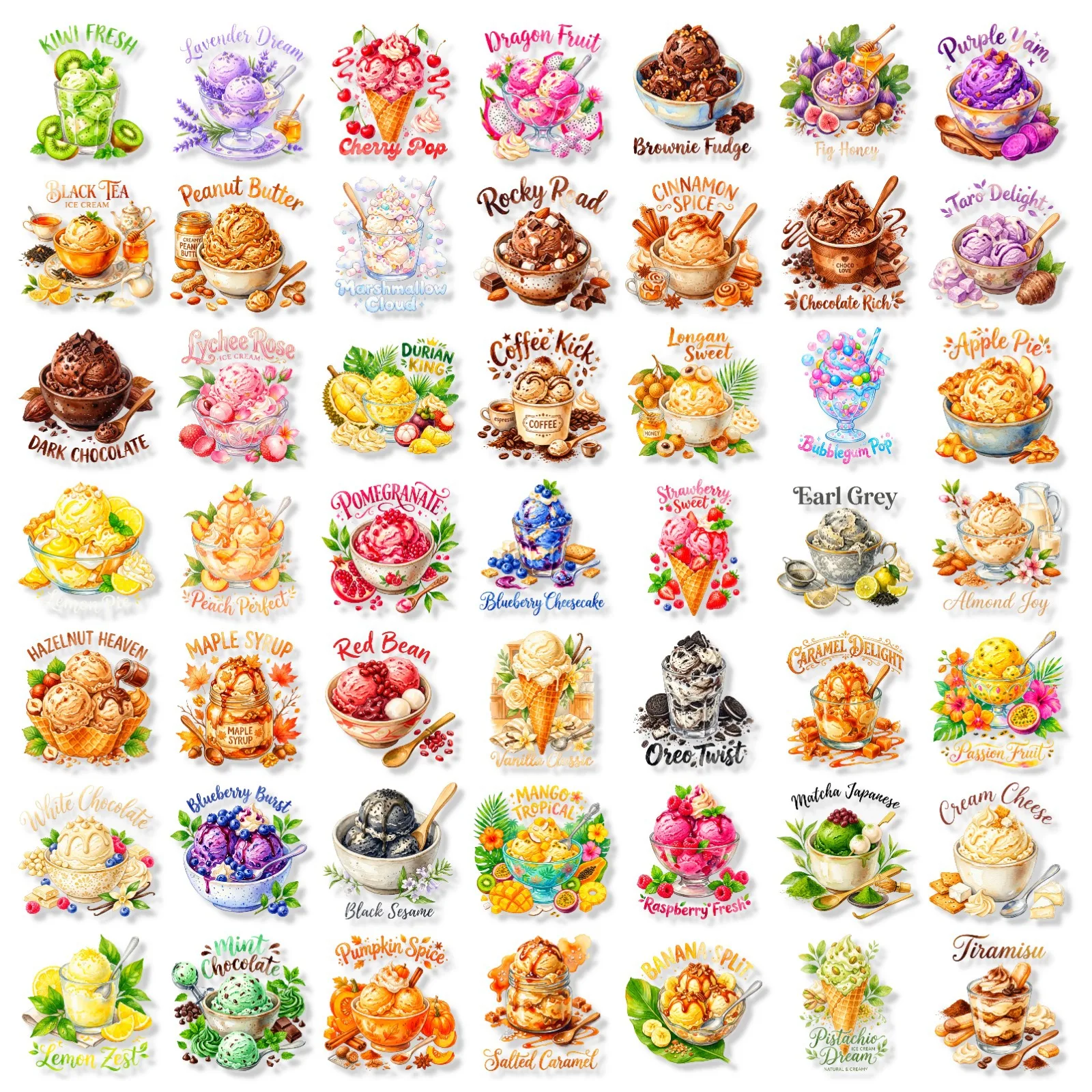 50pcs Summer Watercolor Ice Cream Sticker Creative Fruit Dessert Hand Account DIY Decorative Material Pet Sticker