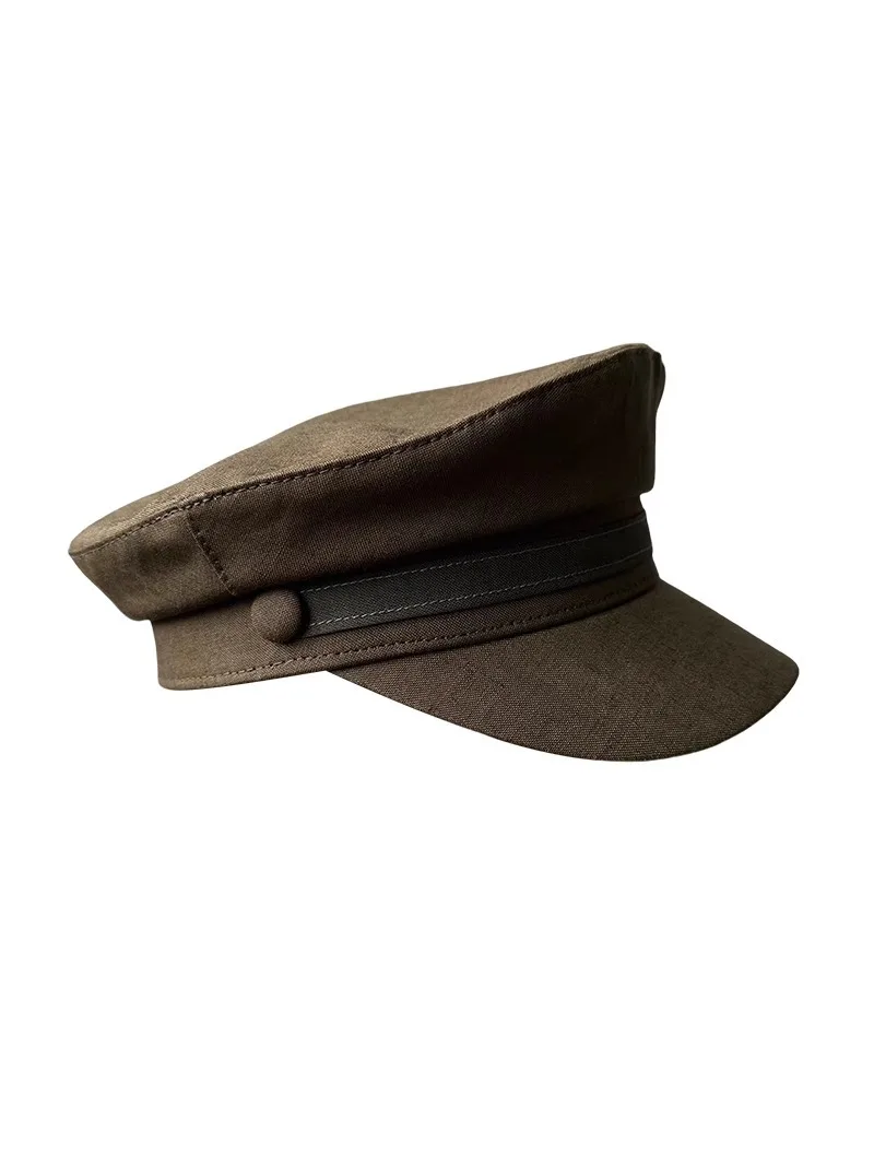 Spring Summer Breathable Linen Navy Style Cap British Wide Brim Peaked Cap Neutral Style Soft Hat for Small Head