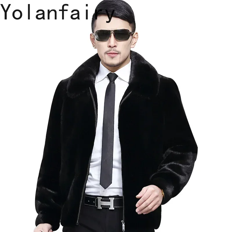 

YOLANFAIRY New Mink Fur Coat Men Real Fur Whole Mink Jacket Men Luxurious Mink Coat Male Jackets Casaco Masculino куртка мужская