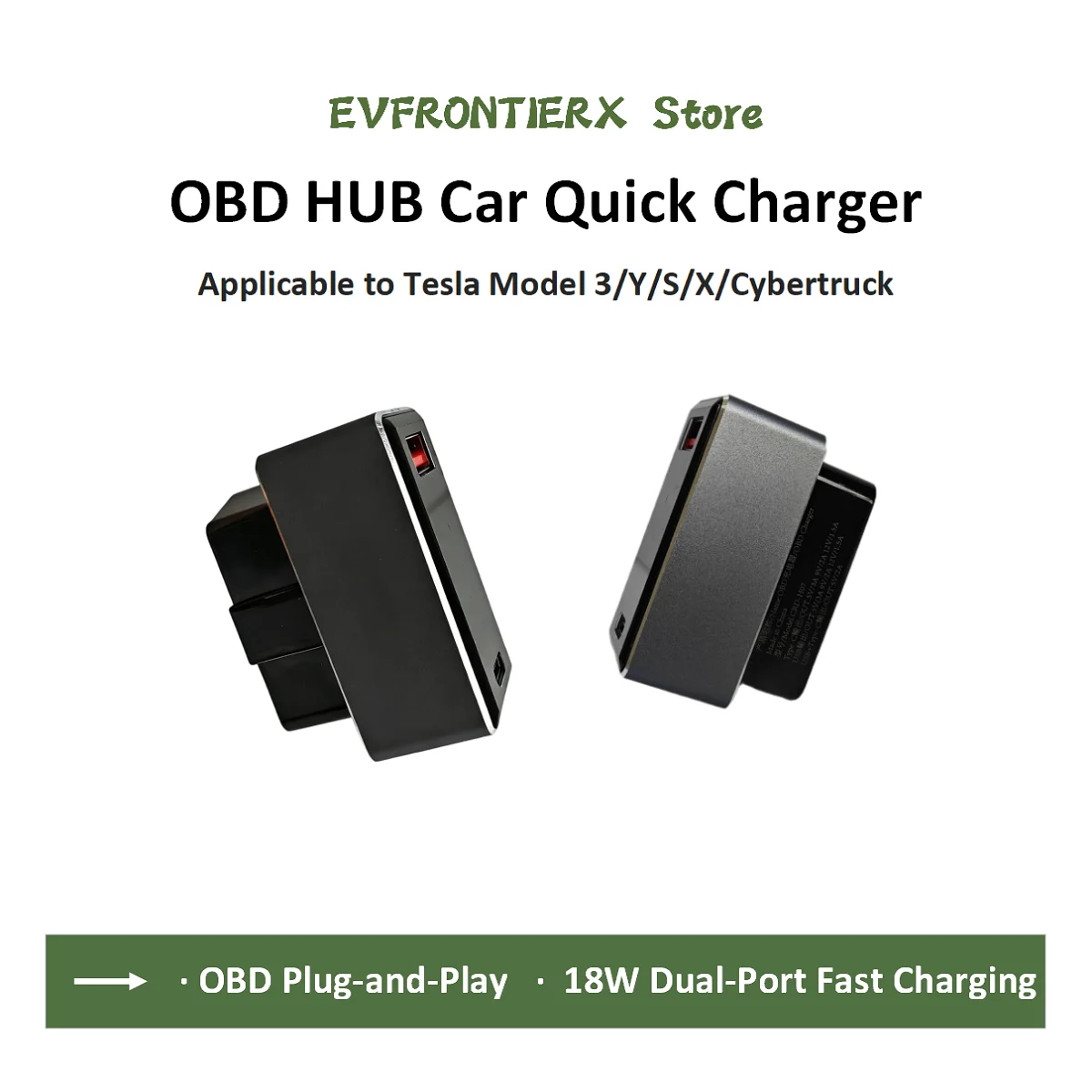 OBD Quick Charger Power Adapter for Tesla Model 3/Y/X/S/Cybertruck PD & QC 3.0 Fast Charging Dual-Port USB and TYPE-C Hidden Hub