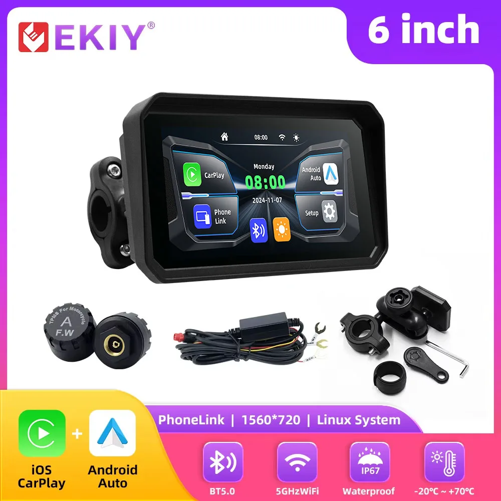 EKIY 6 بوصة واي فاي موتو الملاحة مقاوم للماء أبل Carplay شاشة عرض المحمولة دراجة نارية أندرويد السيارات دراجة نارية GPS