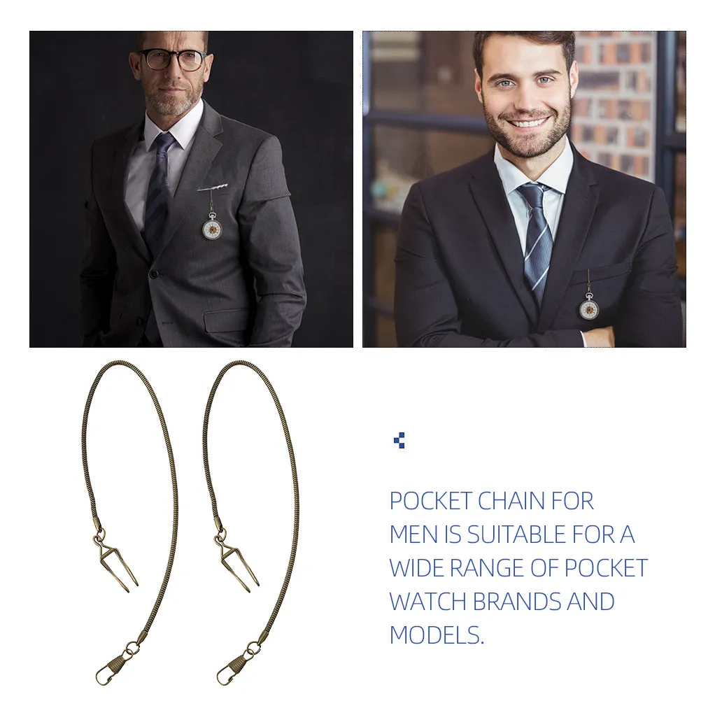 2Pcs Pocket Watch Chain for Men Sturdy Metal Construction Simple Sleek Design Easy Clip on Pocket Watch Holder Chain for Daily