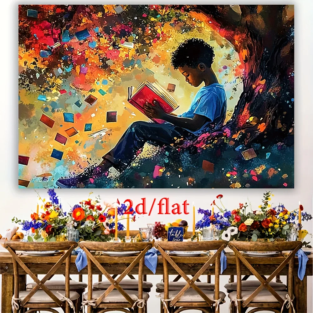 Abstract Storytelling Boy Reading Art Canvas Print Imagination Childhood Pop Art Wall Decor for Kids Room Nursery Home Decoratio
