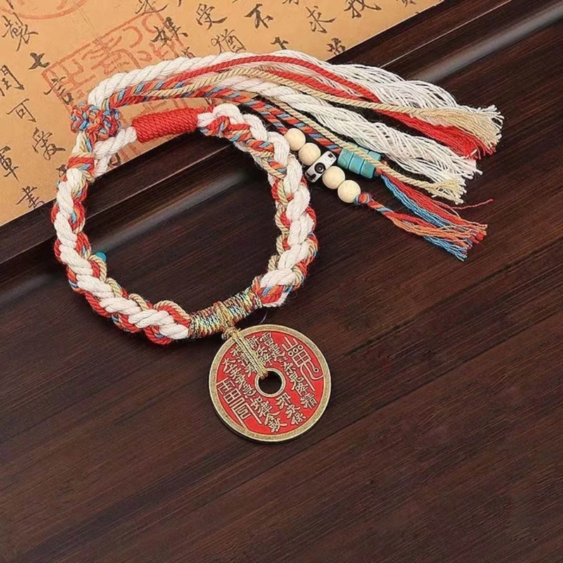 Handmade Ethnic Style Coin Bracelet Traditional Craftsmanship Hand String Hand Woven Hand Rope Braided Ethnic String