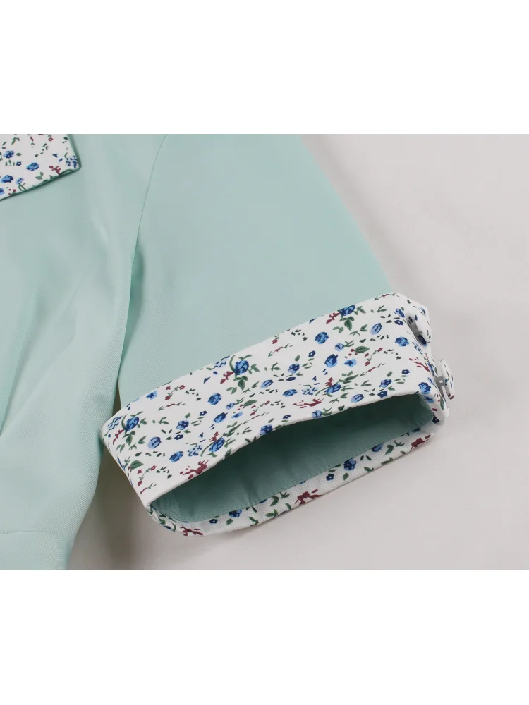 Robe élégante en Patchwork de fleurs pour femmes américaines, manches courtes, revers, douce, ceinture de rendez-vous du thé de l'après-midi, robe de transport décontractée