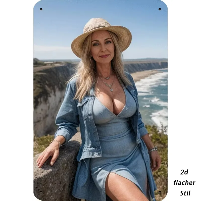 2027Vintage Metal Wall Art 8x12 Inch Seaside Cliff Painting Elegant Woman Portrait Home Decor Iron Sign