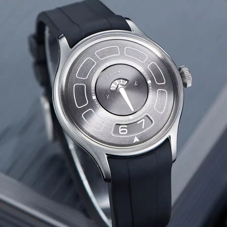 OBLVLO Men Automatic Watch Fashion 41MM Mechanical Wristwatch Luminous 50M Waterproof Sapphire Mirror Rotatable UFO Hours Dial