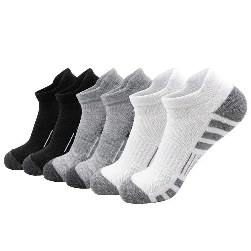 

6-12Pairs Men Black White Grey Towel Bottom Sweat Absorbent Anti Odor Breathable Non Slip Ear Loop Short Socks For Running Sport