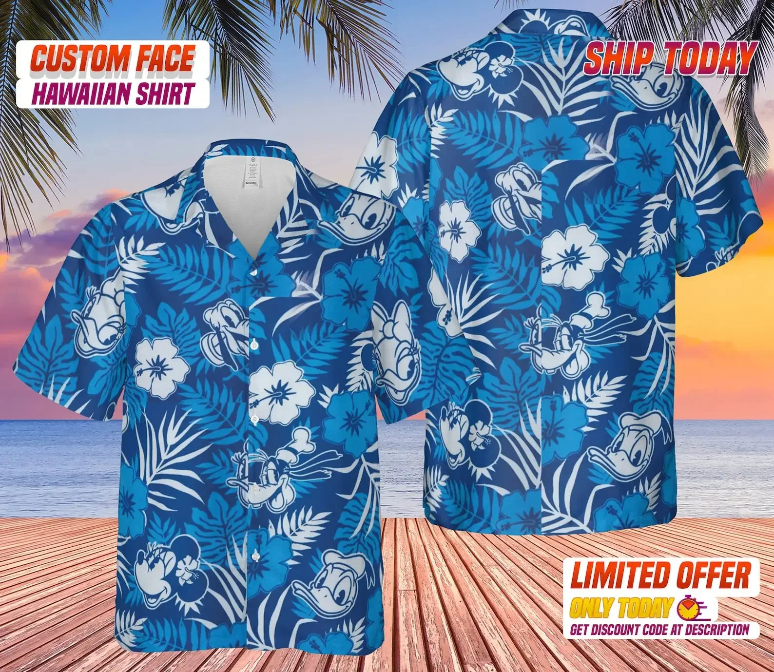 Camisa hawaiana de Mickey Mouse para hombre, camisa con botones, Floral Tropical de Disney, transpirable, para playa, novedad de 2024