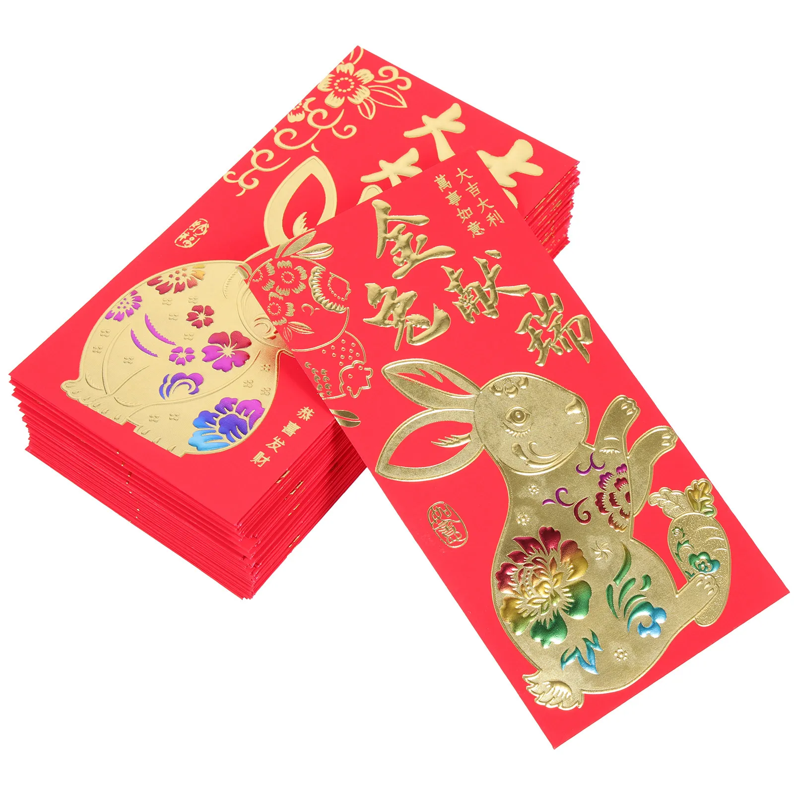 

60Pcs Red Envelopes Rabbit Year Paper Packets Chinese New Year Money Bag Bright Color Lucky Red Packets Spring Festival Creative