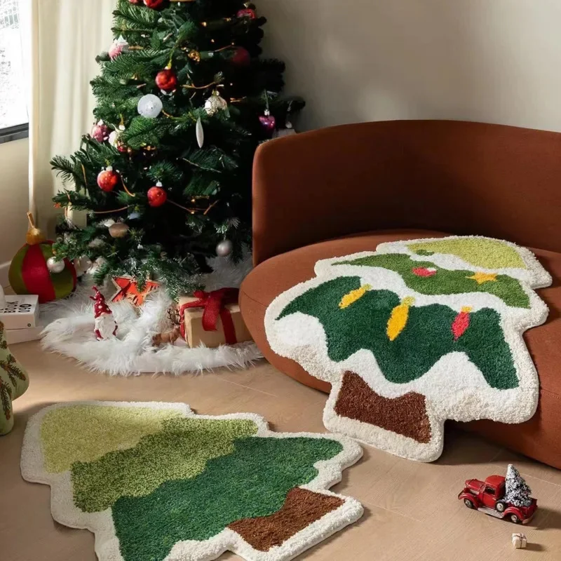 

Nordic Christmas Tree Santa Claus Bathroom Floor Mat Living Room Entrance Door Mat Christmas Decoration Carpet New Year Gift