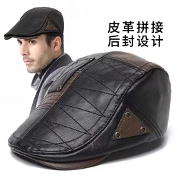 Fashion Men's PU Leather Beret Autumn Winter New Original Design Hat Male Thermal Velvet Cap Cold Day Leisure Forward Hat Gents