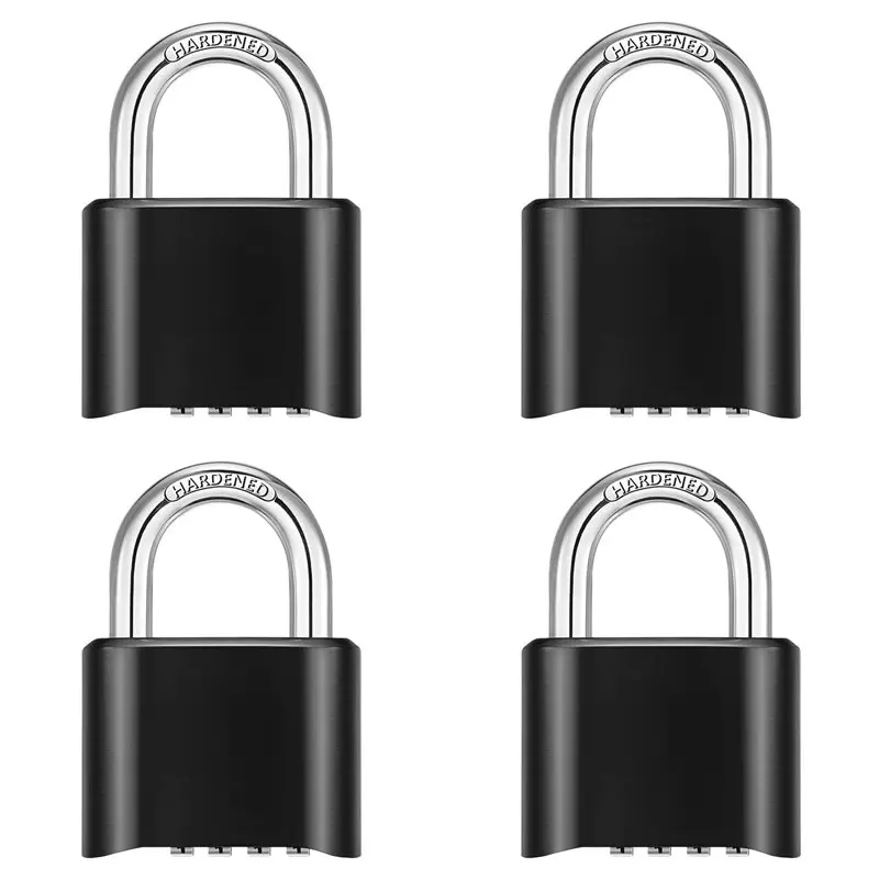 

【PUBLICITY】4X 4-Digit Combination Lock Outdoor Padlock Waterproof Combo Lock For Gym Locker, Hasp Storage, Shed, Fence, Gate Bla